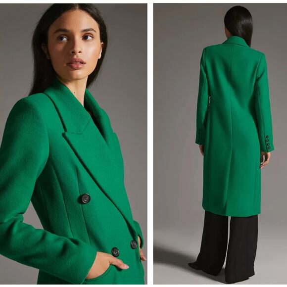 ANTHROPOLOGIE x AVEC LES FILLES Double-Breasted Coat Kelly Green Sz XL $268 - Picture 2 of 6